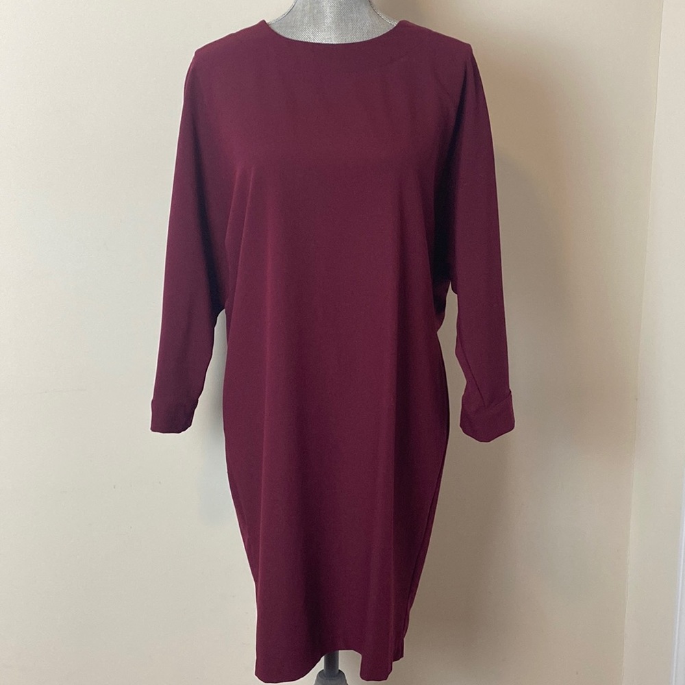 Vanessa Zani 3/4 Sleeve Bubble Dress Maroon Size Medium